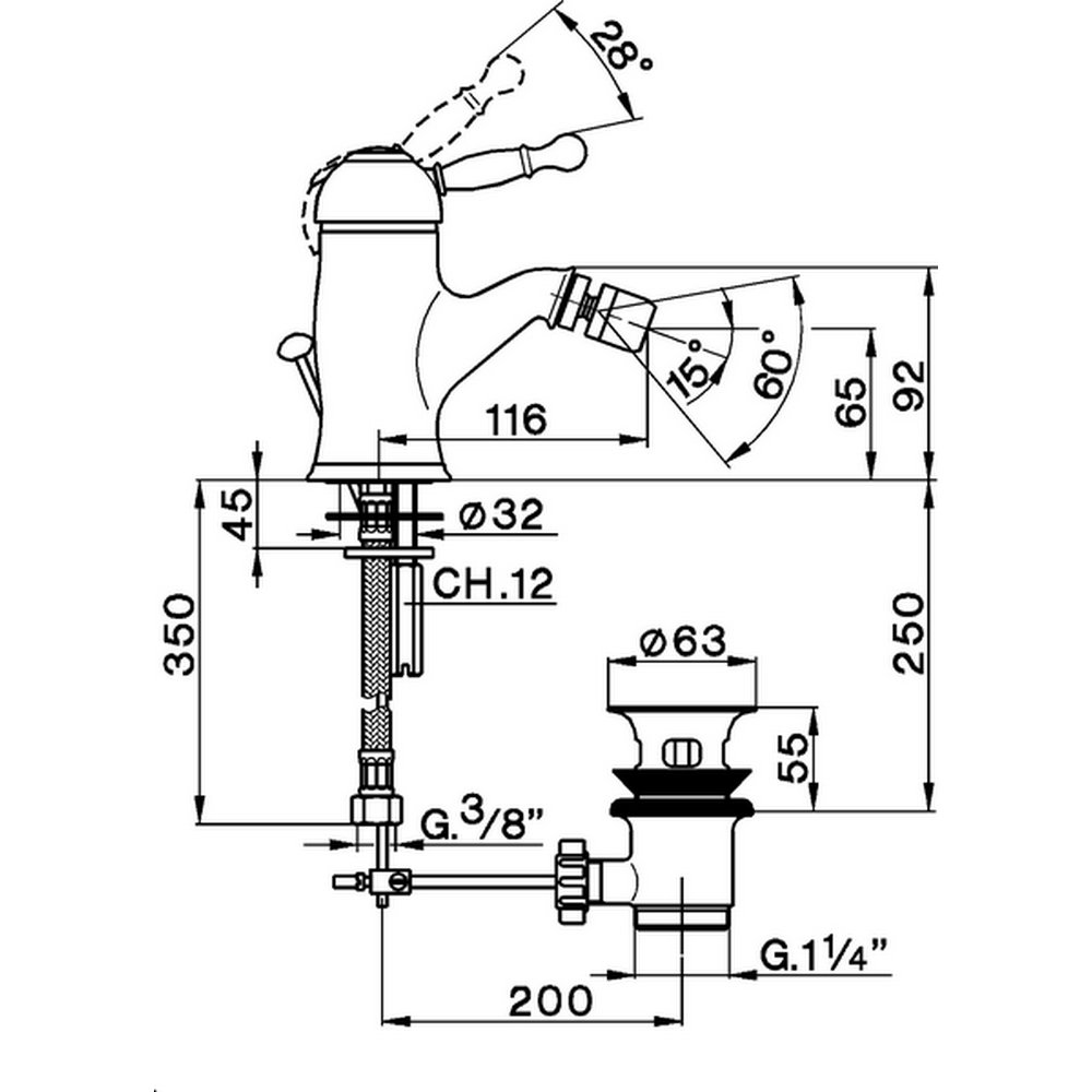 CISAL Arcana Royal Смеситель однорычажный для биде на 1 отверстие с донным клапаном, цвет золото