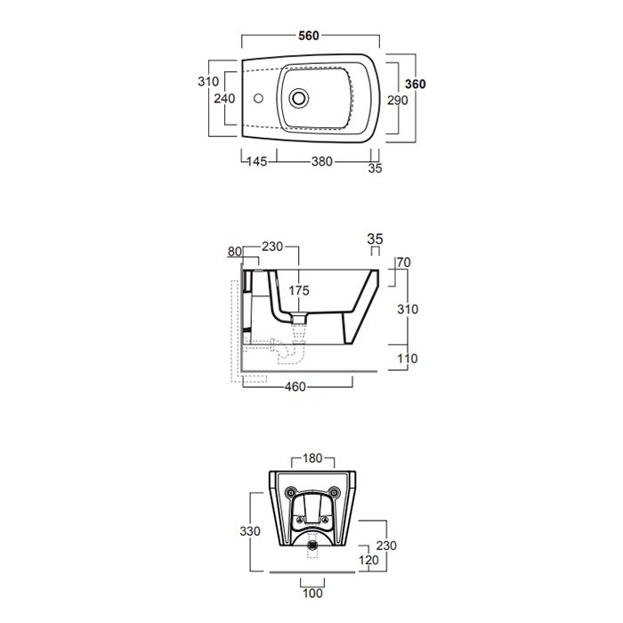 Simas Baden Baden Биде подвесное 56х36 см, с 1 отв под смеситель, цвет черный матовый (без креплений F85)