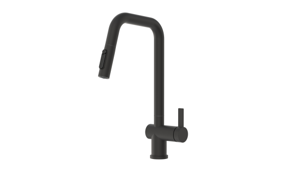 Смеситель кухонный GRANULA с выдвижным изливом с переключением на душ и фильтром, сталь (7273, ЧЕРНЫЙ МАТОВЫЙ)