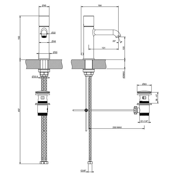 GESSI HABITO UNITO Смеситель для раковины на 1 отверстие, однорычажный, в комплекте с донным клапаном, цвет Black Metal PVD