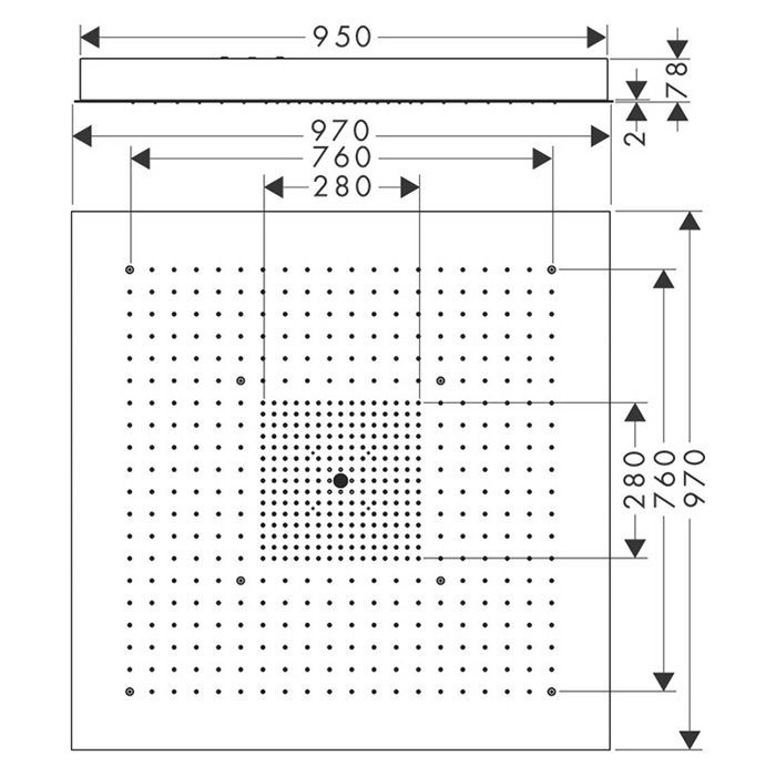 AX ShowerHeaven Верхний душ 970 x 970 мм, потолочный монтаж, без подсветки, ¾, цвет: нерж.сталь