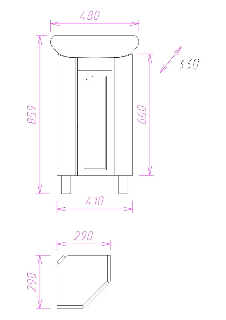 Тумба Onika Малютка 33 напольная, белая, угловая (ум. Радиан 33)