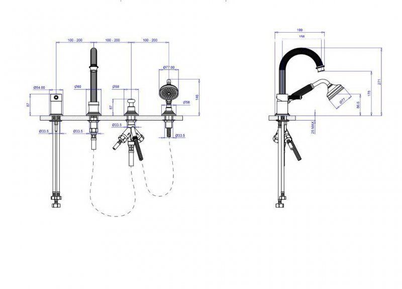 Смеситель на борт ванны с ручным  душем CEZARES APHRODITE-BVDM