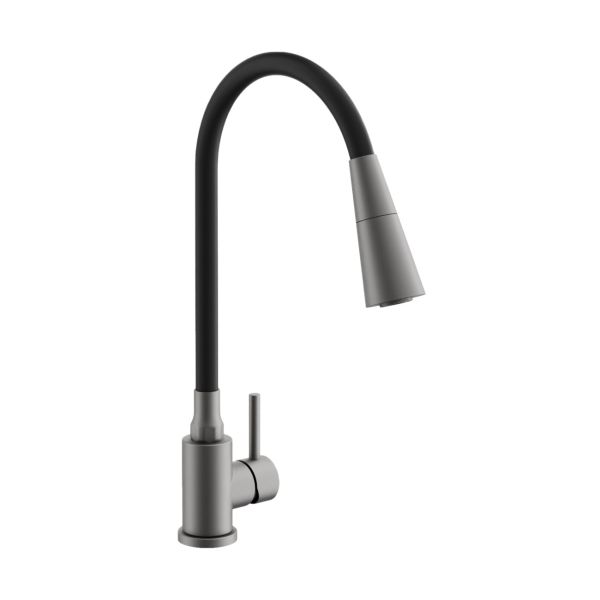 Смеситель для кухни с гибким изливом и режимом душ BELZ B74810-3, оружейная сталь