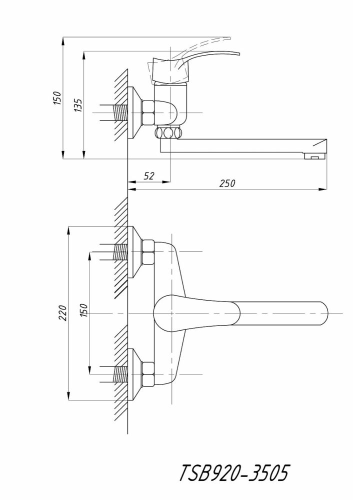 Смеситель для кухни TSARSBERG настенный (TSB-920-3505) тип См-МОРНА, См-УмОРНА, артикул TSB-920-3505