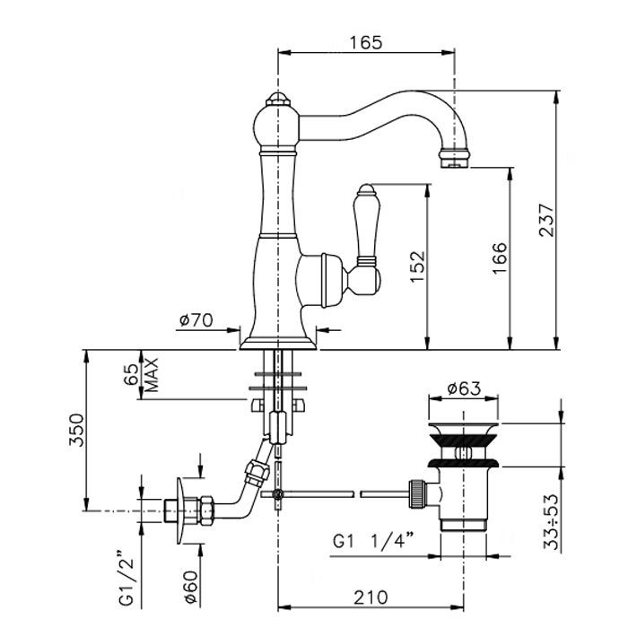 Nicolazzi P.m. Blanc Смеситель для раковины однорычажный, с донным клапаном, ручки белая керамика, цвет: тёмная бронза, артикул 3452DB76C