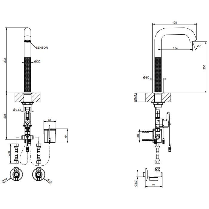 GESSI 316 CESELLO Смеситель для раковины, электронный, с кран-фильтром для регулировки температур и напора воды, выс излива 230 мм, цвет Steel Brushed