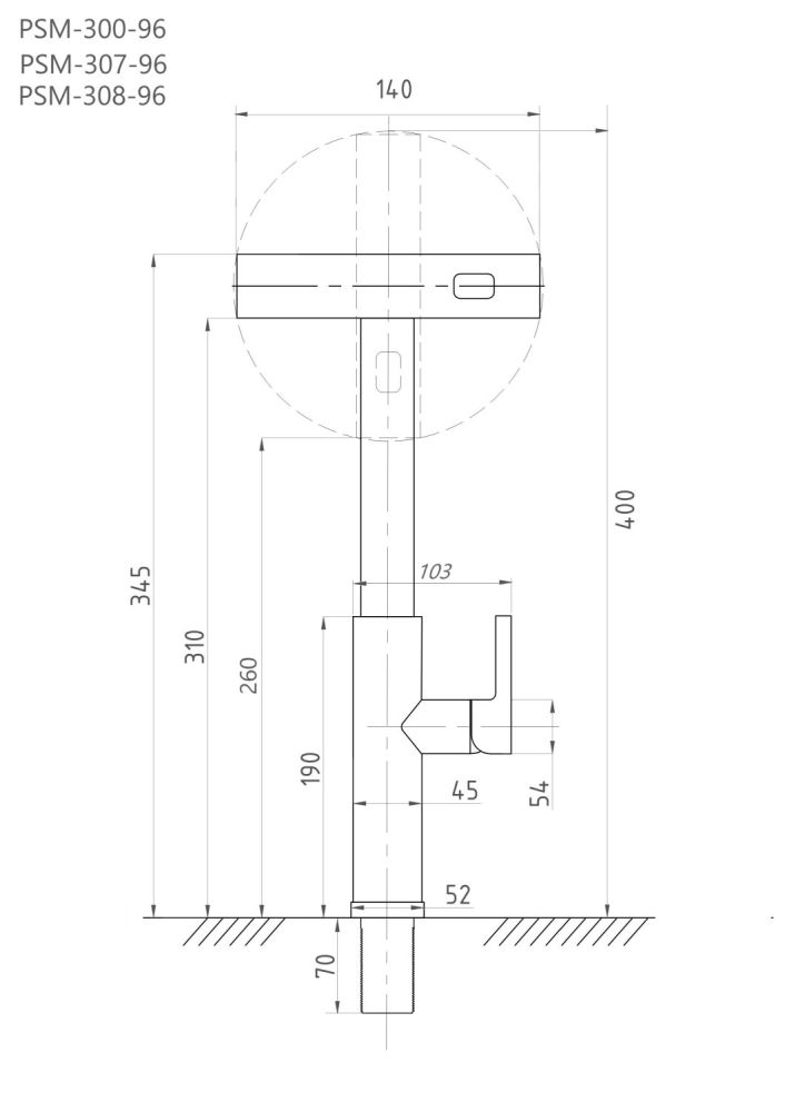Смеситель для кухни ПРОФСАН STEEL с выдвижной лейкой (PSM-300-96), артикул PSM-300-96
