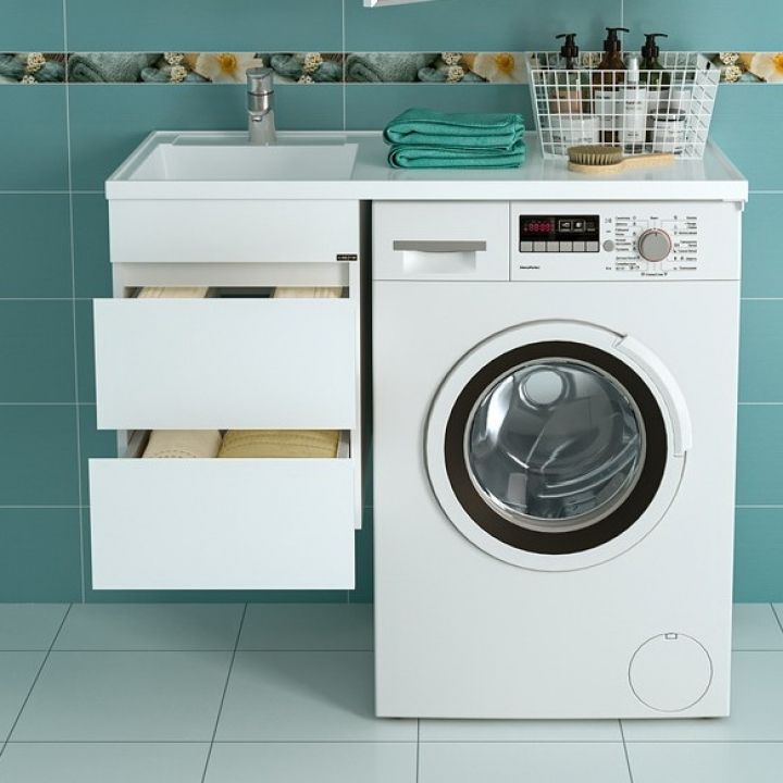 Тумба под раковину СаНта Марс-38 227004 над стиральной машиной, подвесная (ум.Лидер 1000 литой мрамор)