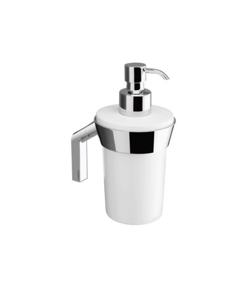Gedy Karma, настенный керамический дозатор c металлической помпой, цвет хром - белая керамика