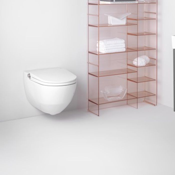 Унитаз, Laufen, Cleanet Navia, безободковый (с открытым смывным краем), тип установки-подвесной, ширина, мм-360, глубина, мм-580, форма чаши-овальная, выпуск-горизонтальный, сиденье с функцией биде-в комплекте, вид грязеотталкивающего покрытия-LCC, цвет-б