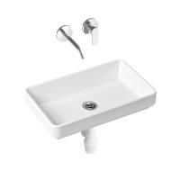 Комплект 3 в 1 Lavinia Boho Bathroom Sink Slim 21510136, накладная фарфоровая раковина 55 см, встраиваемый смеситель со скрытым механизмом, пластиковый сифон