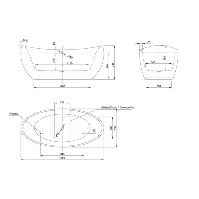 KNIEF Venice Ванна отдельностоящая 180*83,5*74,5 см с экраном, без слива-перелива, цвет: белый
