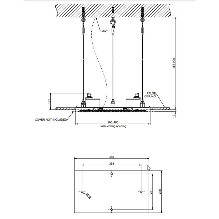 Gessi Mimi Встраиваемая в потолок душевая система 305х505 с функцией Тропический ливень (требуется панель 57006)