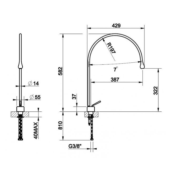 Gessi Goccia Смеситель для раковины на 1 отверстие, излив 387мм R=197, цвет: белый
