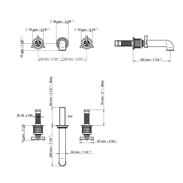 THG HAMPTONS Смеситель для раковины настенный встраиваемый, двухвентильный, внешняя часть, цвет хром, артикул G4R-A02-40GB