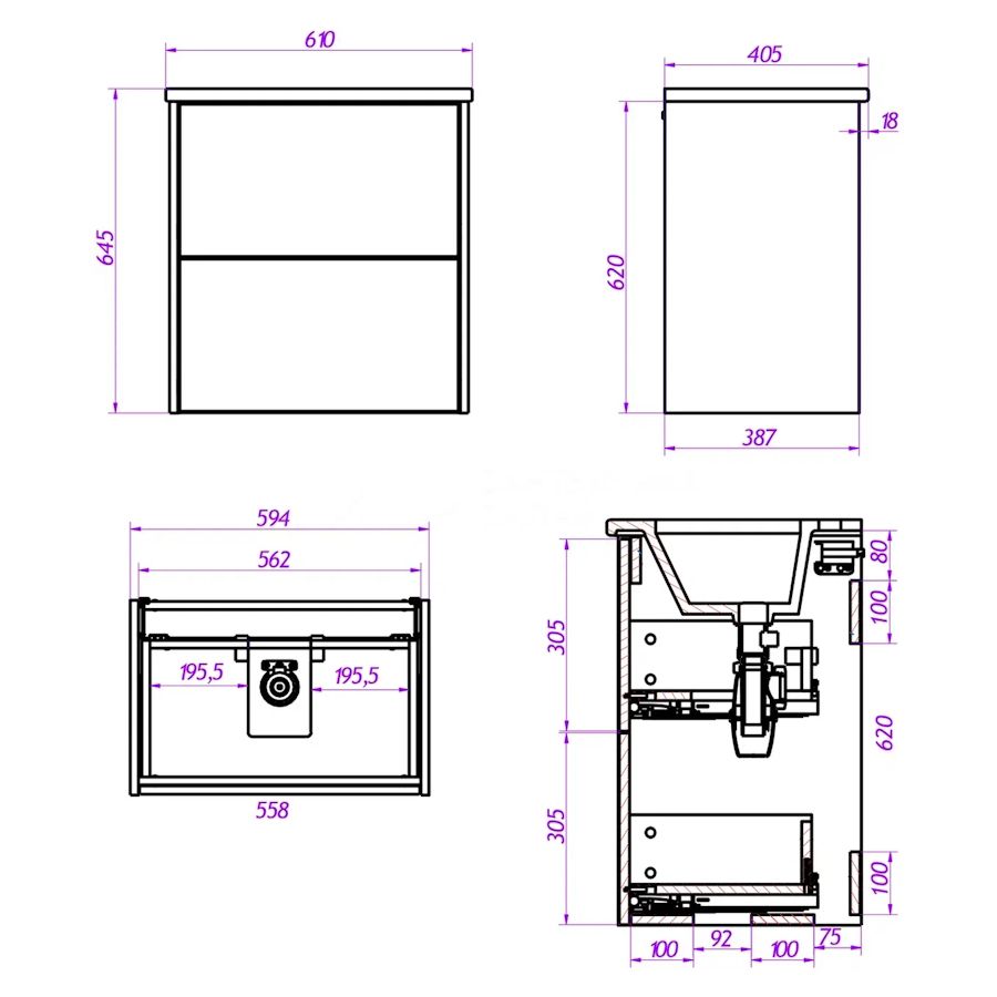 Тумба под раковину подвесная La Fenice Tesoro FNC-01-TES-DNN-60-2, натуральный, артикул FNC-01-TES-DNN-60-2
