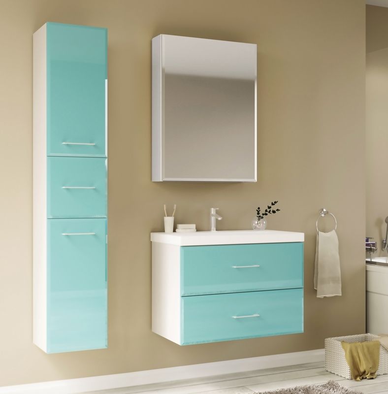 Тумба под раковину Marka One Mix 60П с ручками фасад стекло Бирюзовая, артикул У69535