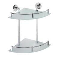 Полка X-ROUND стеклянная с металлическим бортиком, двойная, угловая, 270x400x270 мм, хром, Sapho