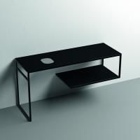 KERASAN LOUISE Структура металлическая подвесная 140х74 см, нерж сталь, с полкой, с отв под раковину, с полотенцедерж,цвет черный матовый