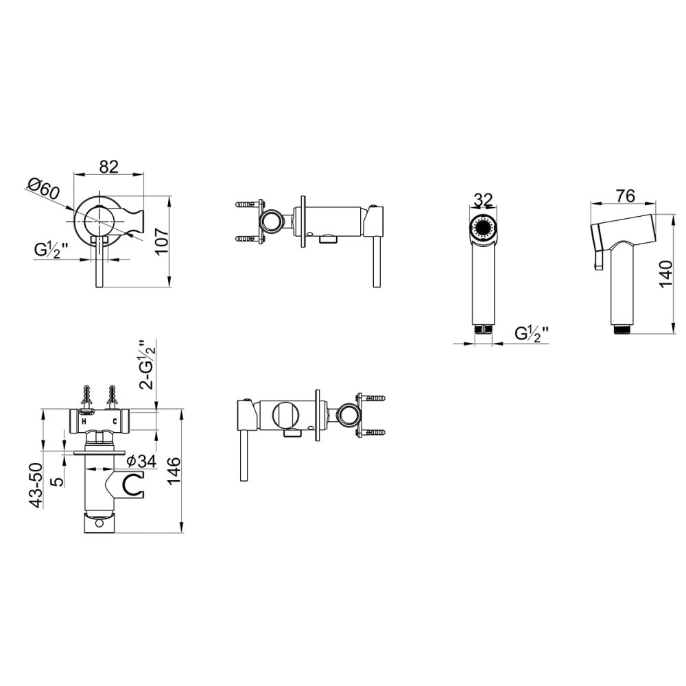 Смеситель Lemark Kalina с гигиеническим душем встраиваемый (LMF-2118S-GM), артикул LMF-2118S-GM