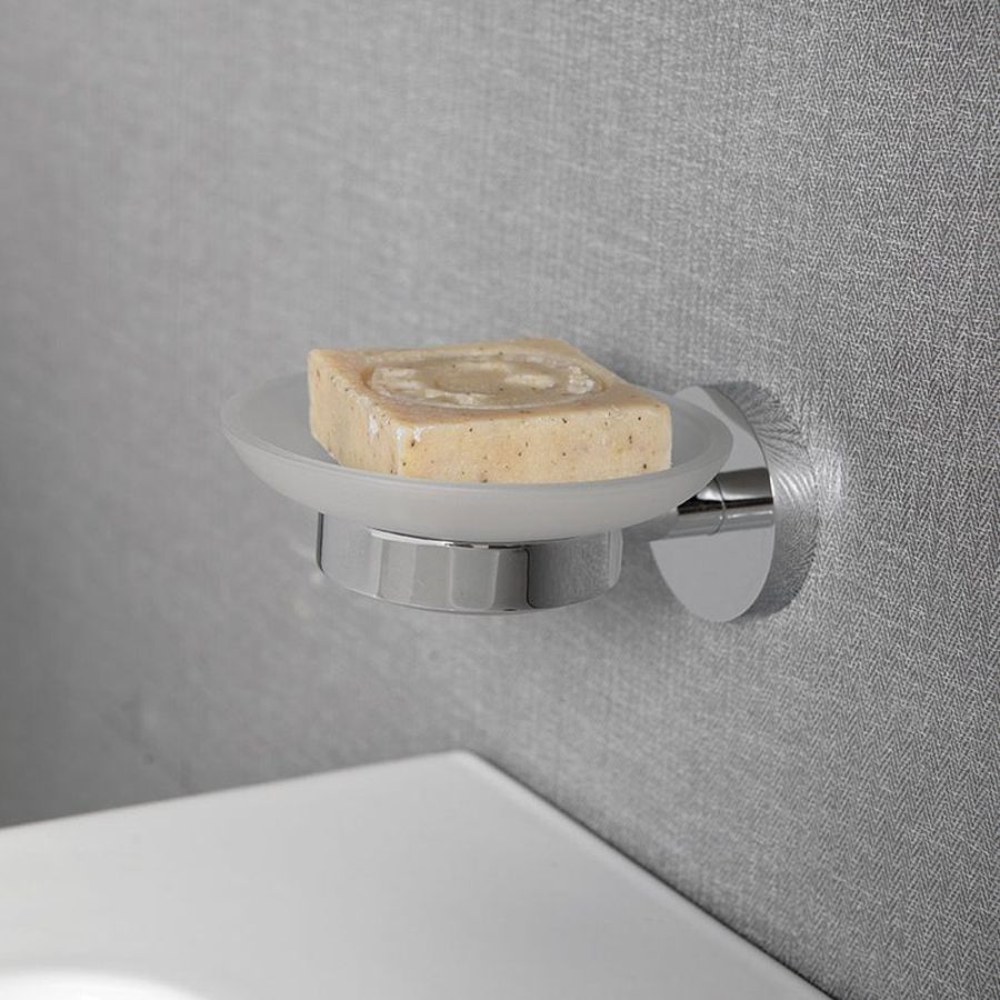 Мыльница X-ROUND стеклянная с подставкой, настенная, 110x55x125 мм, хром, Sapho, артикул XR803