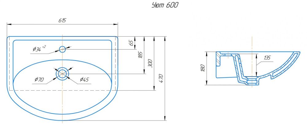 Умывальник VIGO (КСФ) Уют 45 с/о обр (Ц0000000398), артикул Ц0000000398