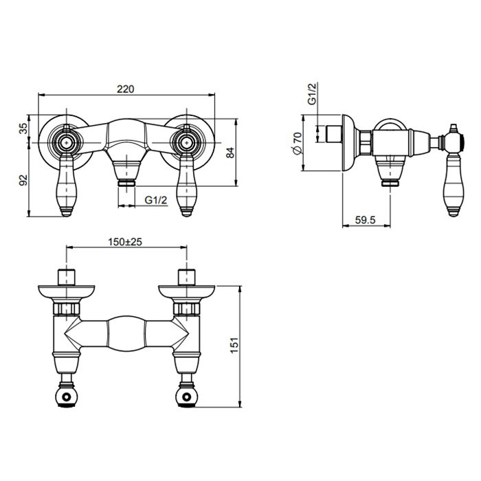 Fima Carlo Frattini Herend Смеситель для душа, настенный, черные ручки, цвет: хром