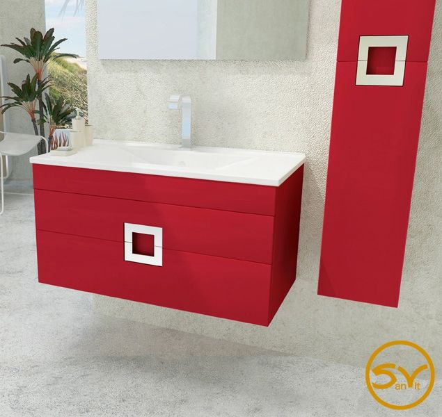 Тумба с раковиной SanVit Квадро Lux New 90 kkvadn090 в цвете Ral подвесная Красный глянец