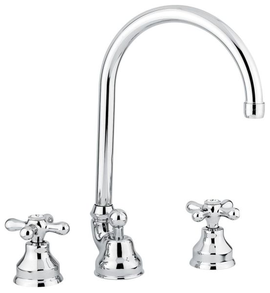 Emmevi Deco Classic, двухвентильный смеситель для раковины (излив 18,7 см), на 3 отверстия, с донным клапаном, цвет хром