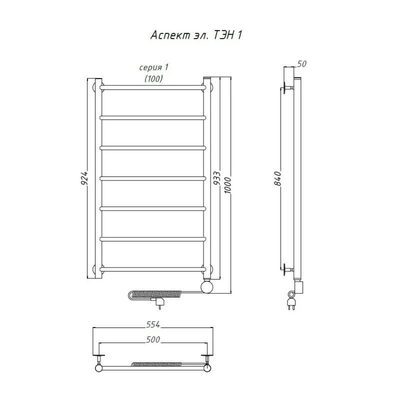 Электрический полотенцесушитель Тругор Аспект 1 элТЭН 100x50 Хром