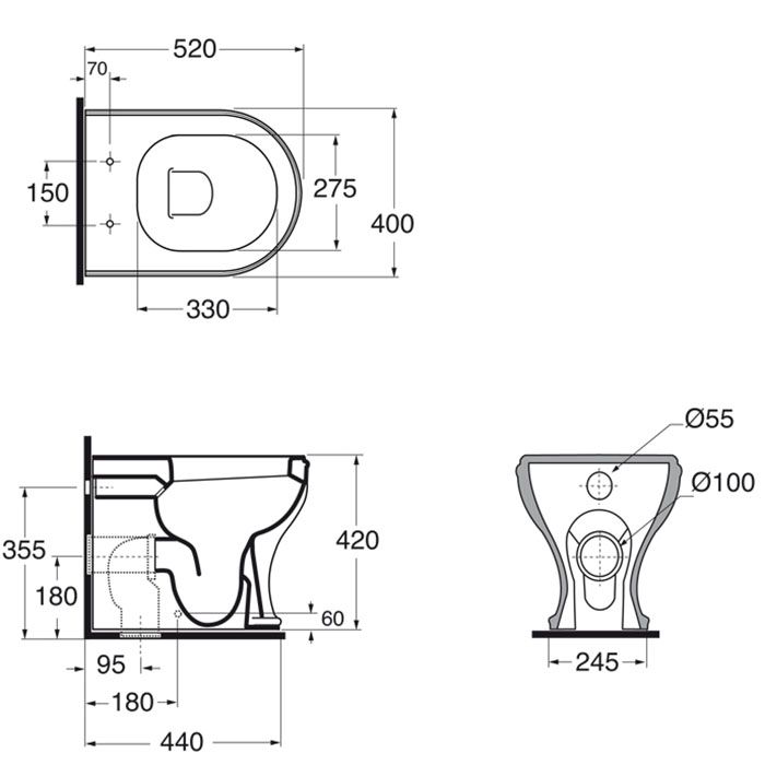 AZZURRA CHARME унитаз напольный 52х40см, слив универсальный, с креплением VFV, цвет белый