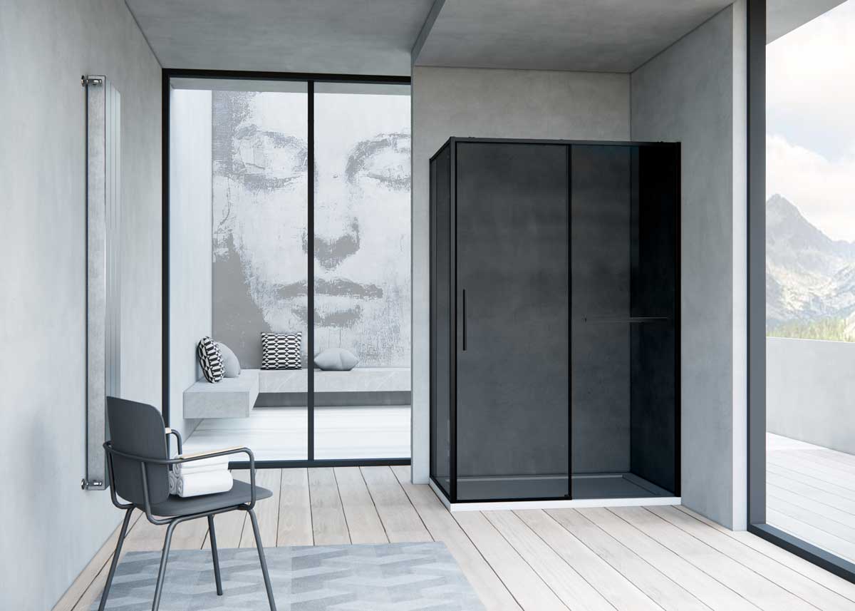 Душевой уголок Slim Soft VSR-1SS9012CGB, 1200*900, черный, стекло тонированное, артикул VSR-1SS9012CGB