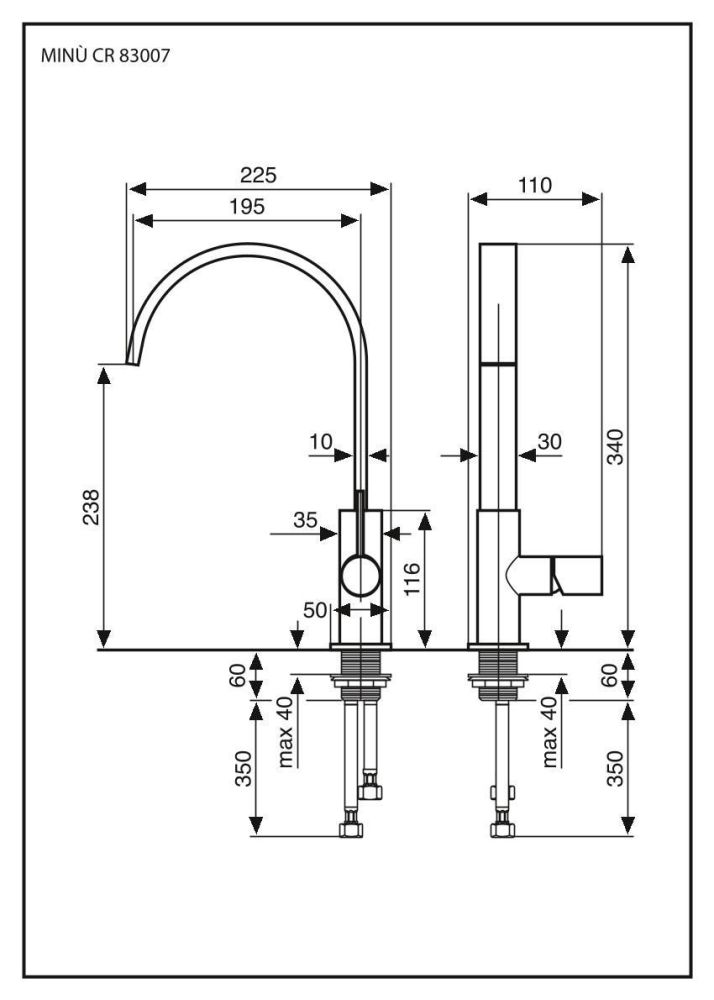 Emmevi Minu, однорычажный кухонный смеситель с поворотным изливом (излив 19,5 см), без донного клапана, цвет хром