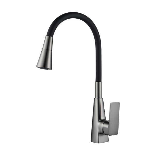 Смеситель для кухни с гибким изливом Shevanik S543T-3, оружейная сталь/черный