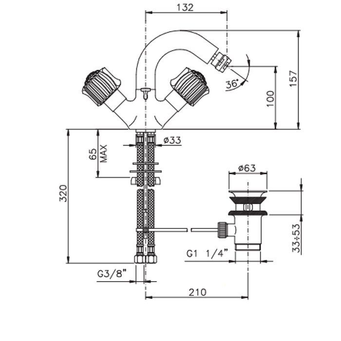 Nicolazzi Onice Смеситель для биде с поворотным изливом, излив: 132 мм, цвет: хром