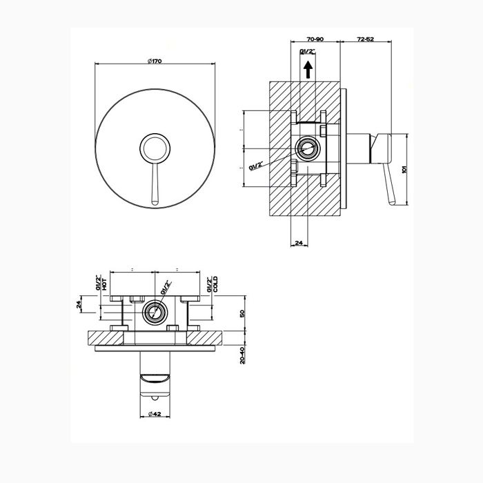 Gessi Goccia Встраиваемый однорычажный смеситель(внешние части), цвет: хром