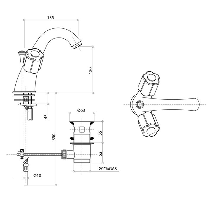 Bongio Fleur blanc Смеситель для раковины с донным клапаном, хром