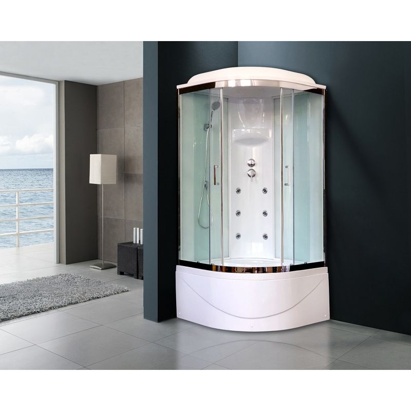 Душевая кабина Royal Bath ВК 100x100 RB100BK3-WT-CH с гидромассажем стекло прозрачное задняя стенка Белая Душевая кабина Royal Bath ВК 100x100 RB100BK3-WT-CH с гидромассажем стекло прозрачное задняя стенка Белая