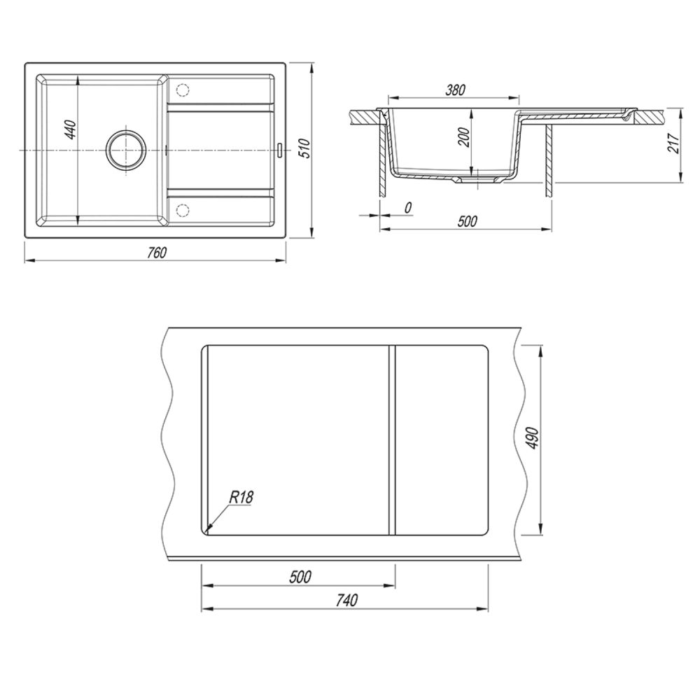 Кухонная мойка Florentina ЛИПСИ 20.160.D0760.102, черный, артикул 20.160.D0760.102