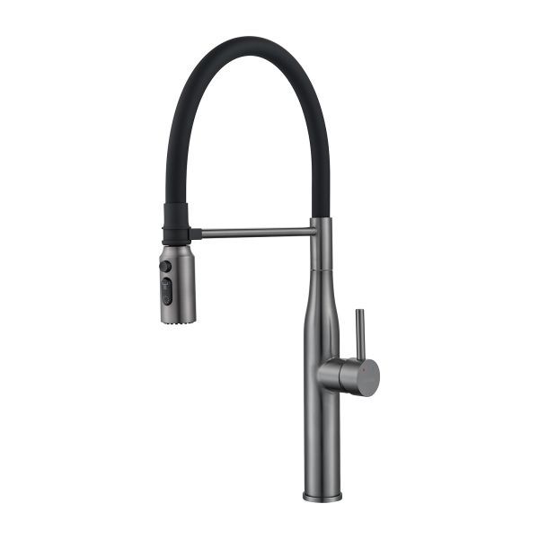 Смеситель для кухни с гибким изливом и режимом "душ" Shevanik S123T-3, оружейная сталь