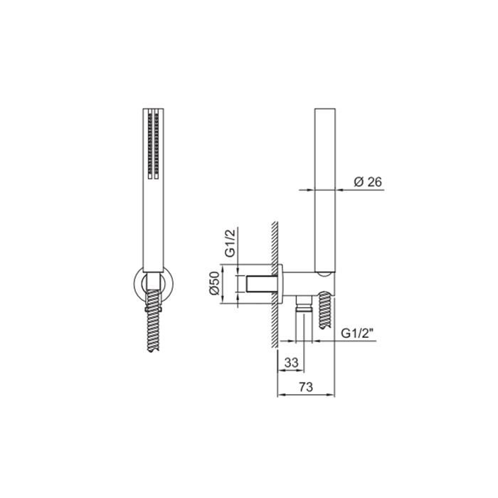 Fantini Nice Душевой набор ручная лейка, шланг, держатель для душа, вывод цвет: черный матовый