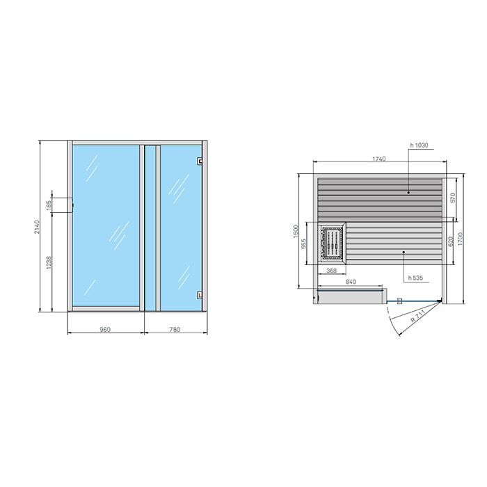 Effegibi Yoku S Glass Сауна 174x170h214см, DX, цвет: черный орех