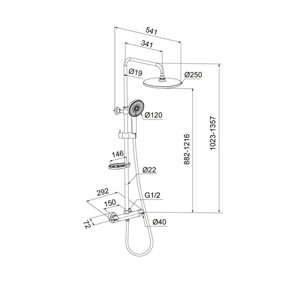 Смеситель термостатический для душа со стойкой и тропической лейкой Milardo Ideal Spa (ILSSBTHM89), артикул ILSSBTHM89