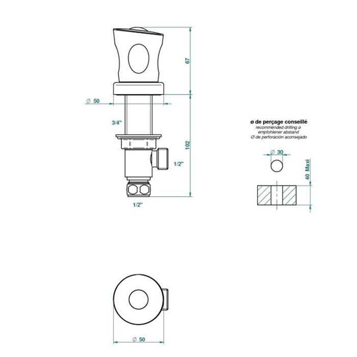 THG BAGATELLE PIERRE NOIRE Вентиль смесителя для раковины, ручка черная, цвет полированное золото