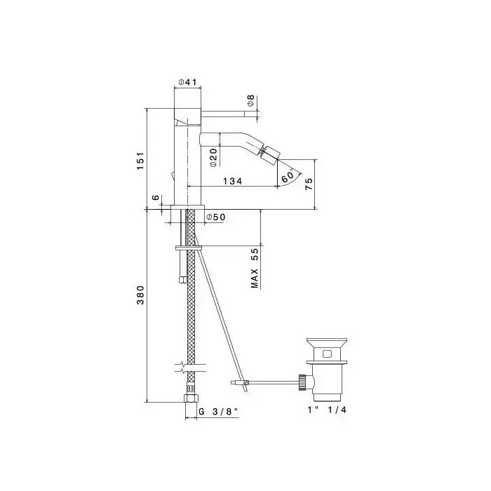 Смеситель для биде ETERNA однорычажный с донным клапаном 3/8”, брашированная медь, pvd, артикул 69623XKM.59.067