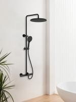 душевые стойки Vincea Душевая стойка Esse VSFS-1E1TMB термостатическая с изливом, 25см верх душ, черный ,