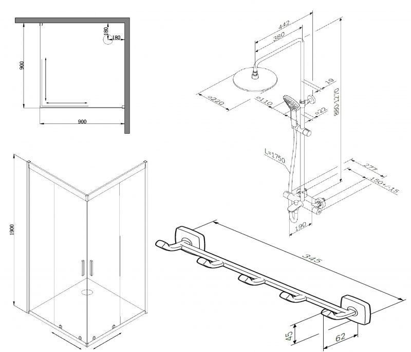 Комплект душевого уголка AM.PM Gem 90х90 WK90DF профиль Серый стекло прозрачное с поддоном с душевой системой и аксессуарами Комплект душевого уголка AM.PM Gem 90х90 WK90DF профиль Серый стекло прозрачное с поддоном с душевой системой и аксессуарами