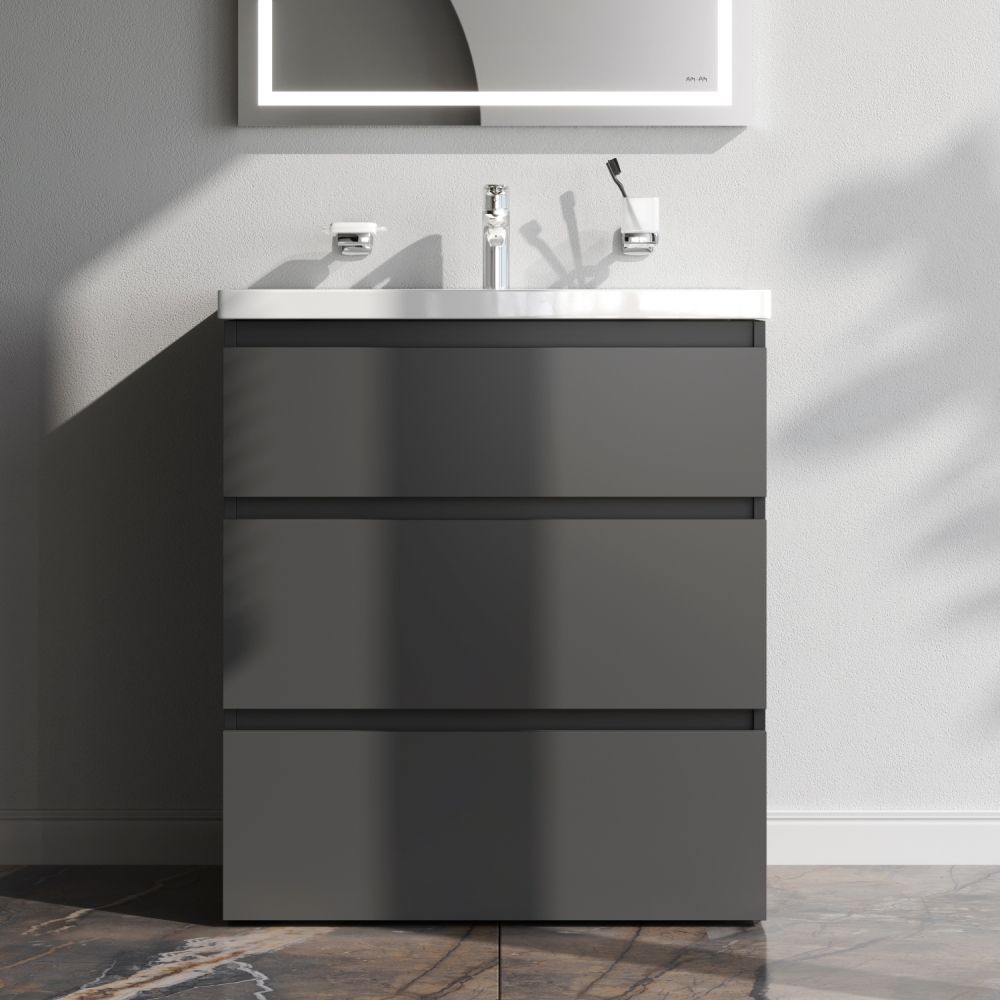 M91FSX0752GM GEM S, База под раковину, напольная, 75 см, 3 ящика, графит матовый M91FSX0752GM GEM S, База под раковину, напольная, 75 см, 3 ящика, графит матовый
