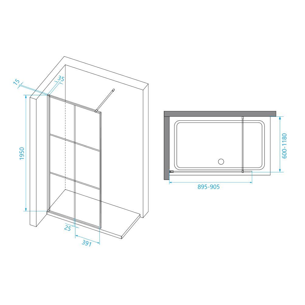 Перегородка для душа RGW WA-111B (900, Прозрачное)